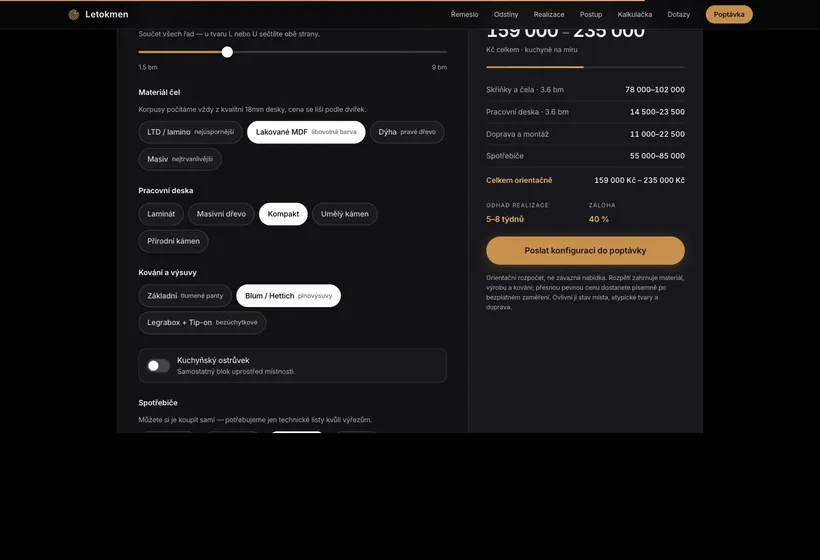The Letokmen calculator with an indicative kitchen price