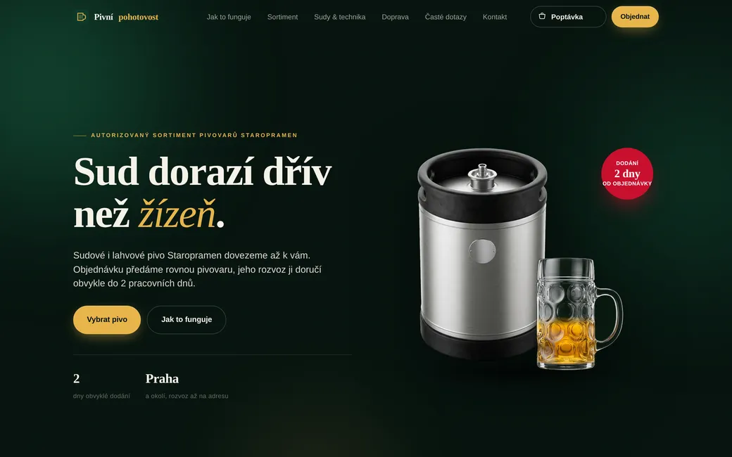 Pivní pohotovost — rozvoz piva, katalog s košíkem